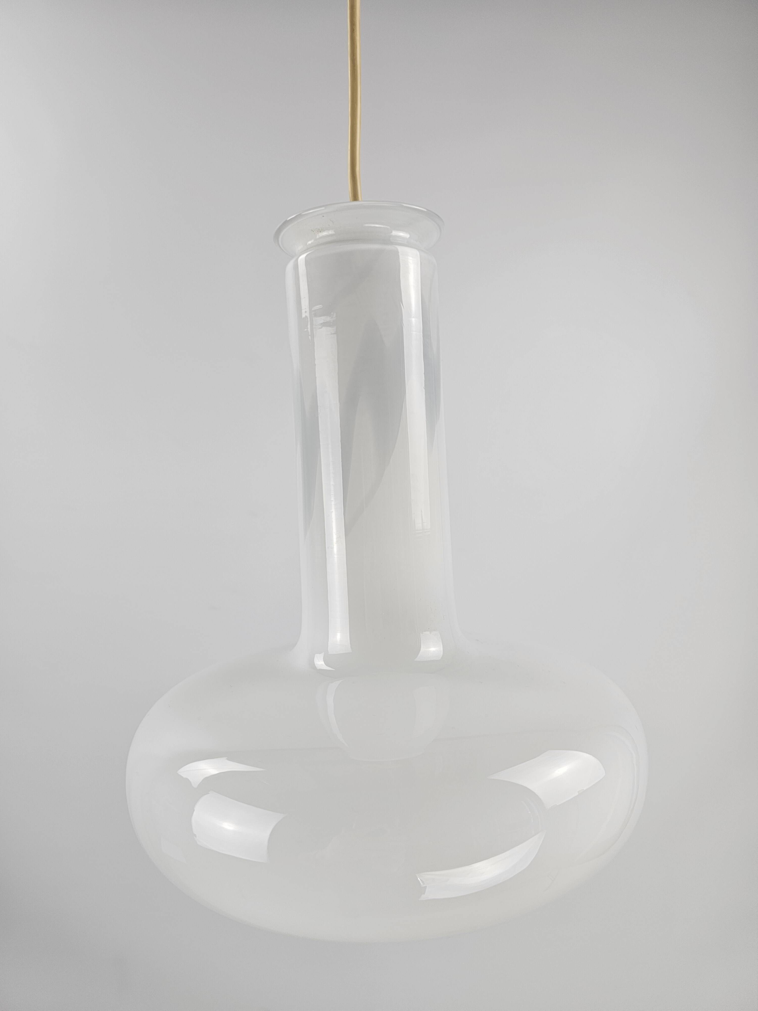 Pair of vintage Danish "Blues" opal glass pendant lamps by Sidse Werner for Holmegaaard, 1980s