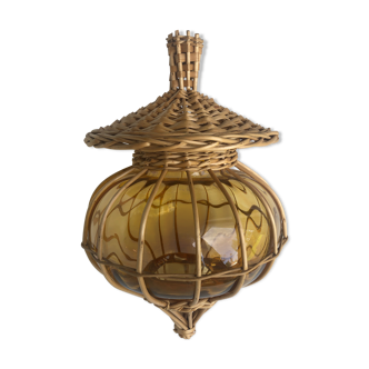 Rattan glass hanging lamp