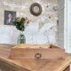 Vintage farmhouse table with spindle legs.