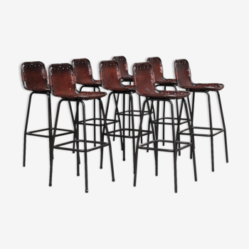 French mid-century leather bar stools