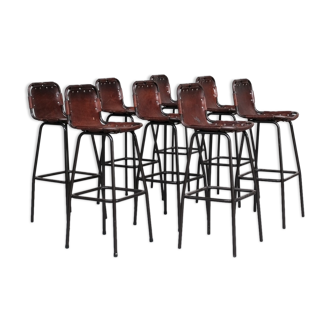 French mid-century leather bar stools