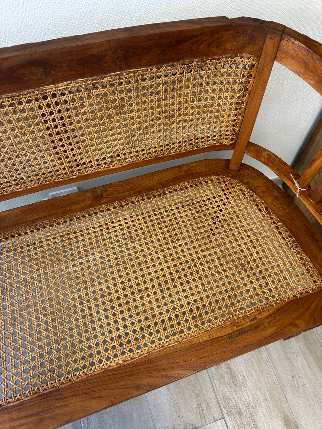 Art Deco wooden and cane bench