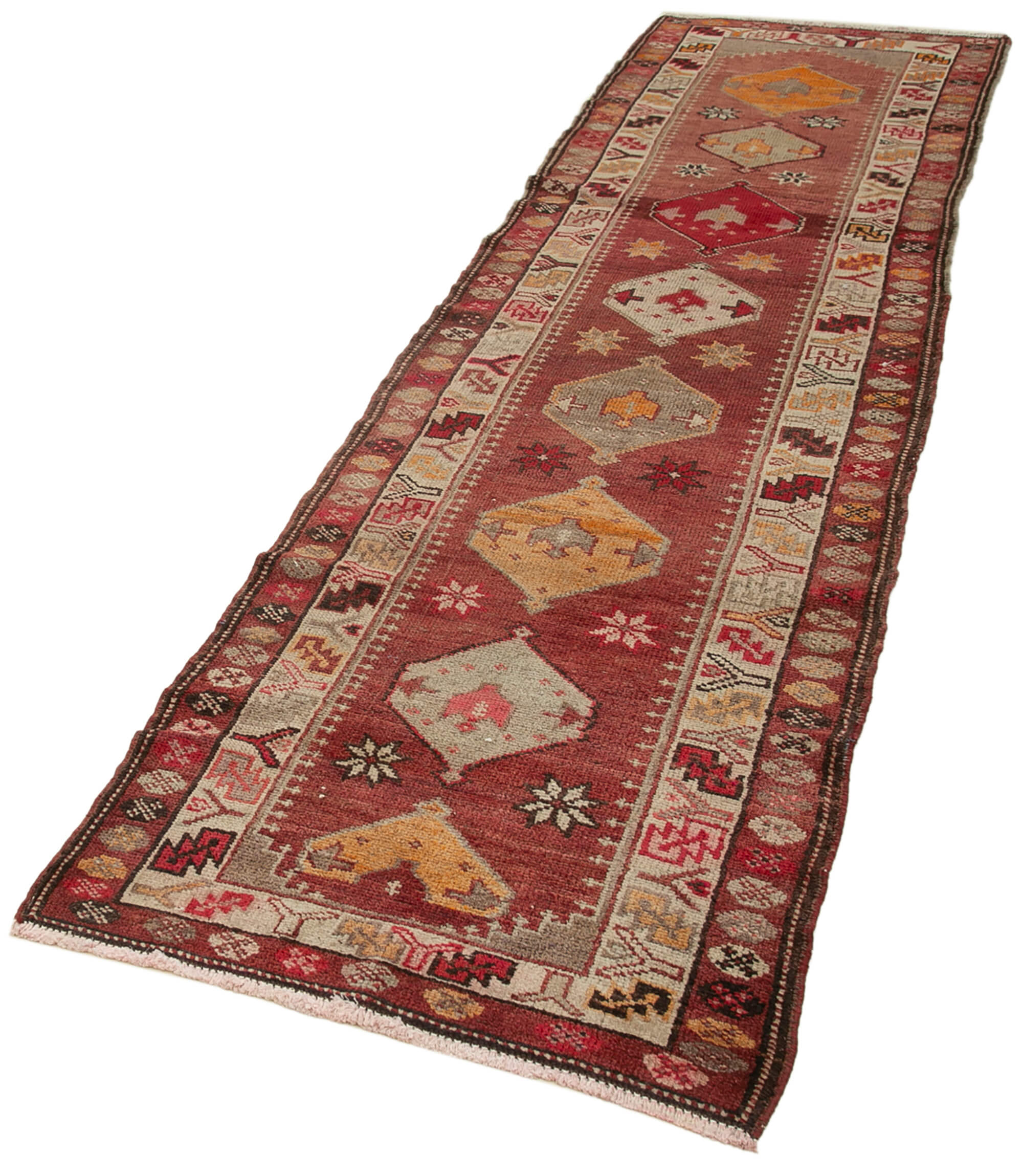 Hand-knotted antique turkish red runner rug 85 cm x 337 cm