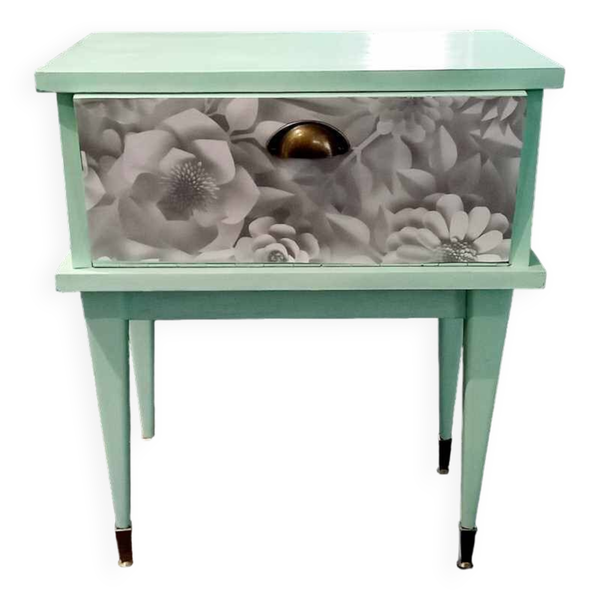 Vintage bedside table with compass feet