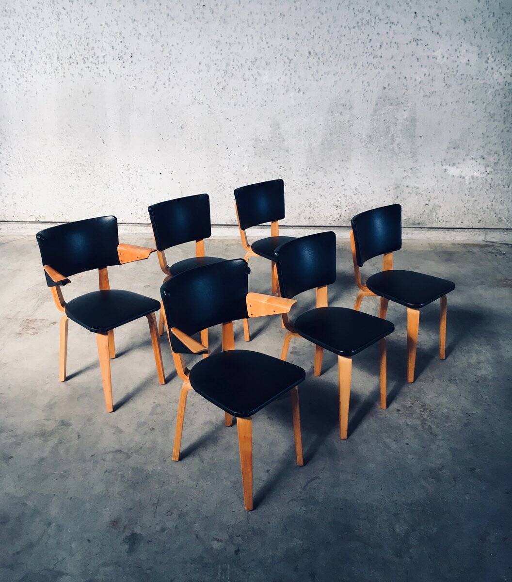 MCM Dutch Design Dining Chairs attributed to Cor Alons for Gouda Den Boer, 1950s, Set of 6