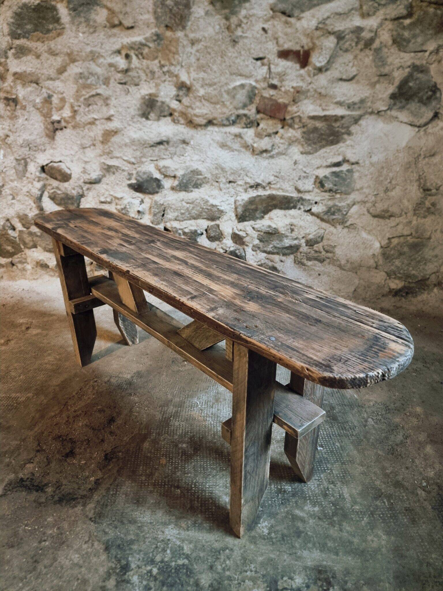 Vintage French Pine Bench – 1960s Seat or Side Table