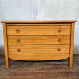 Elm chest of drawers and two elm bedside tables 1980