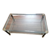 Table basse en métal, laiton et verre - Années 60-70.