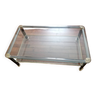 Coffee table in metal, brass and glass - 60s-70s.