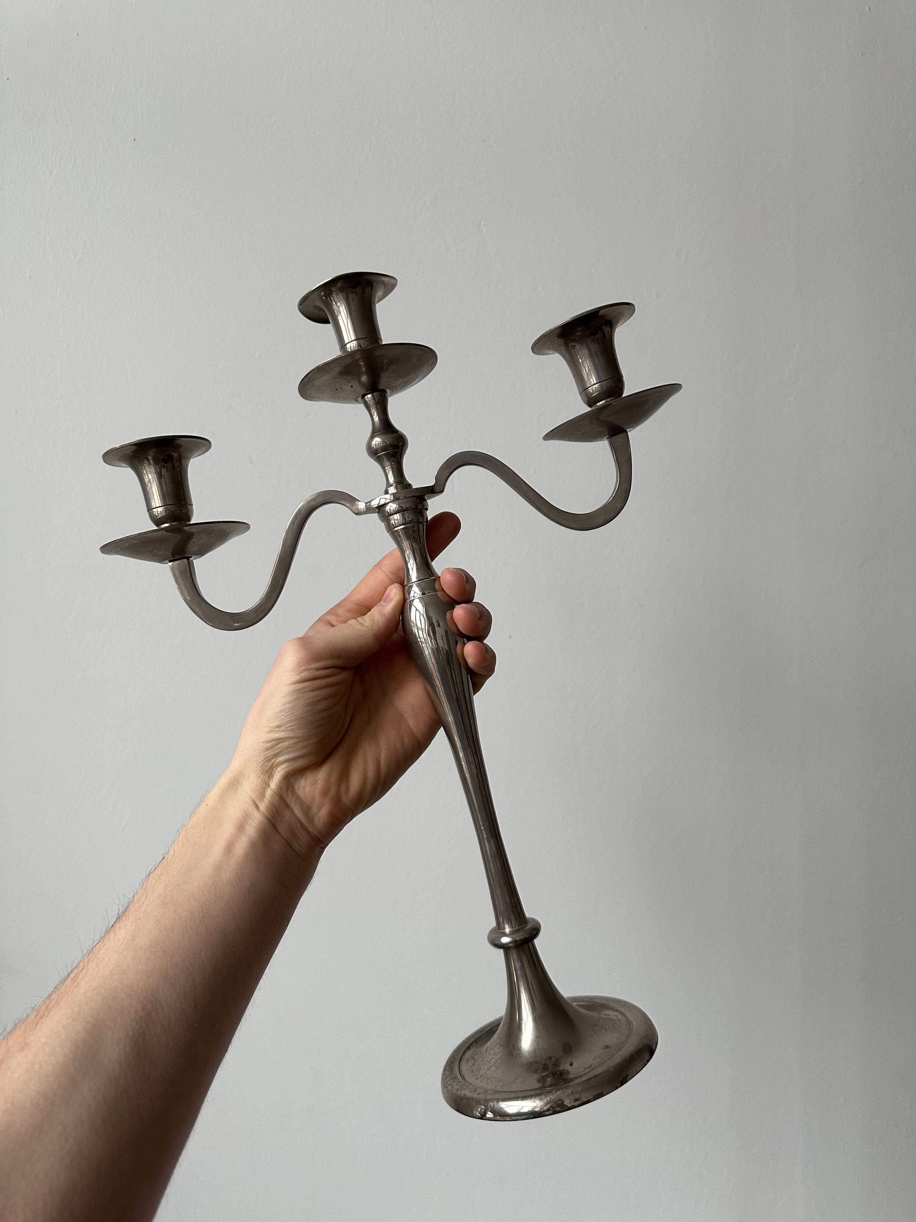 3-light candlestick in silver metal