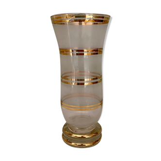 Vase vintage art déco en verre avec liserés dorés