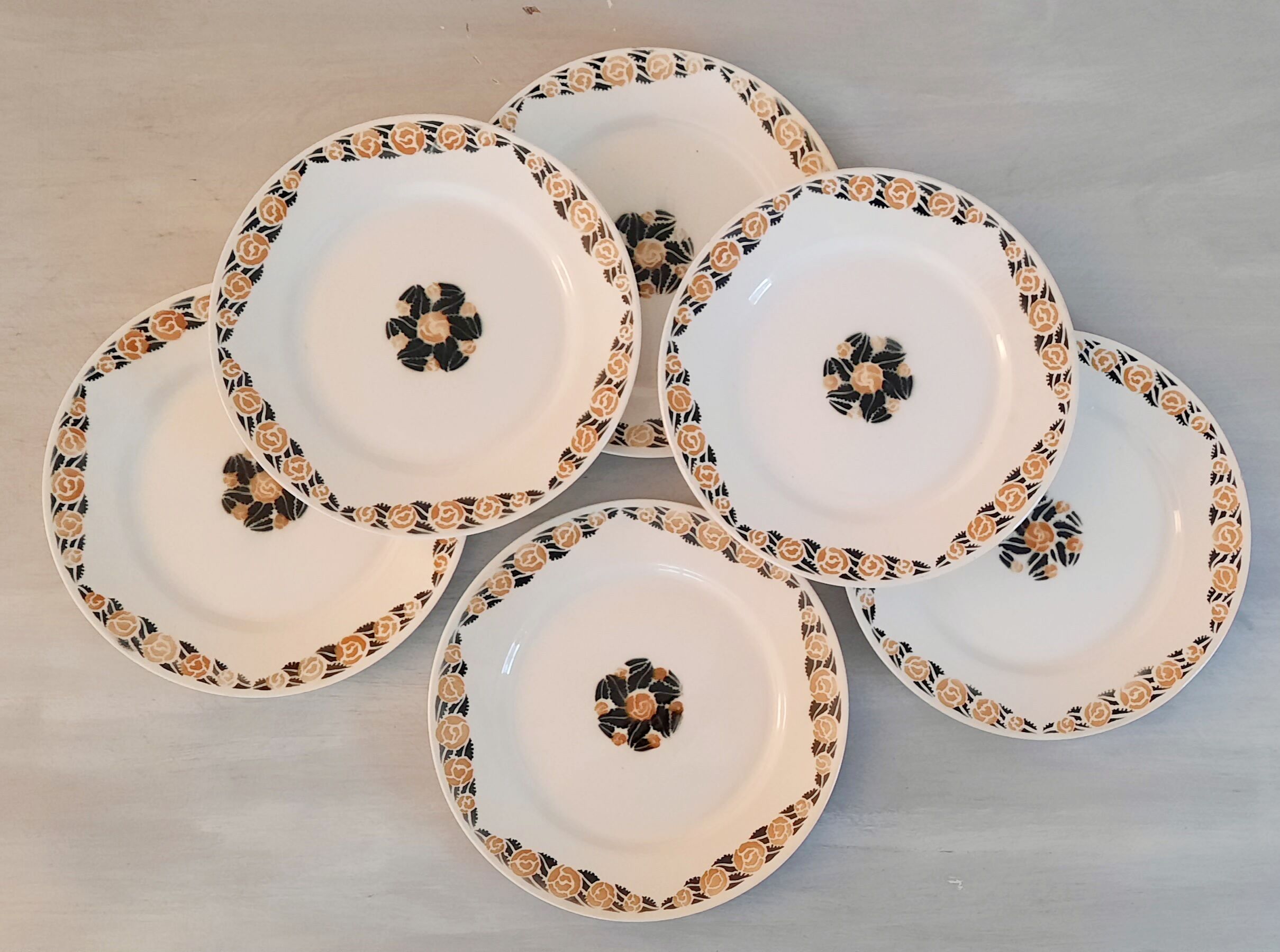 Flat earthenware plates old Badonviller model rosette vintage