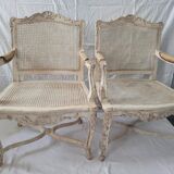Pair of regency armchairs; canes; white lacquered 19th century