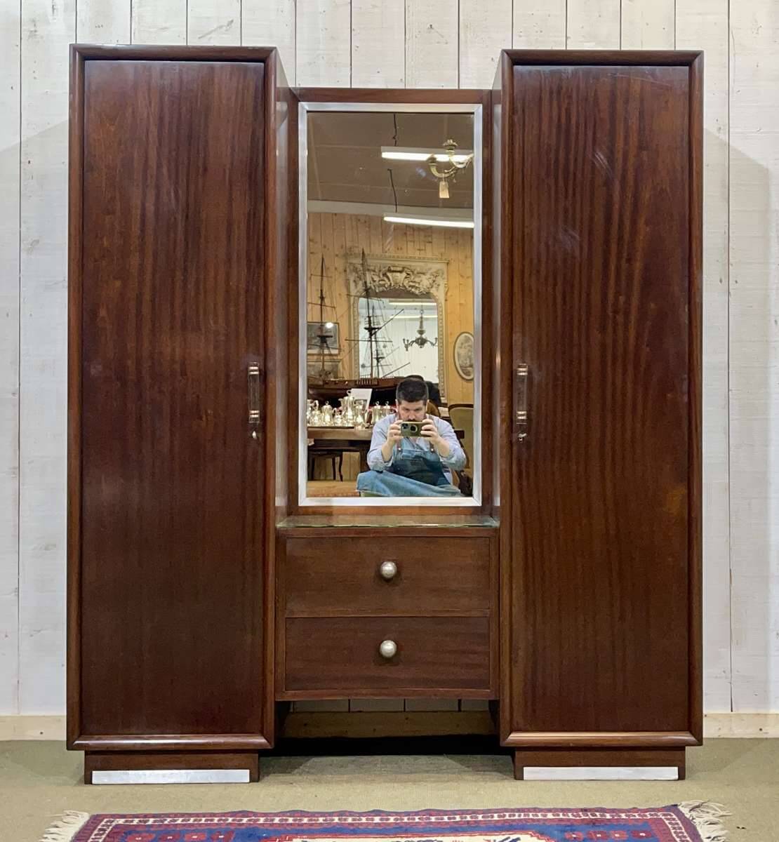 Art Deco wardrobe-dressing table stamped RINCK 115 Faubourg St Antoine Paris