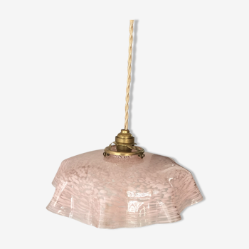 Vintage opaline rose speckled and brass pendant lamp