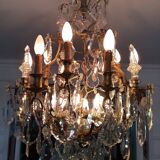 Lustre bronze et pampilles en cristal Baccarat