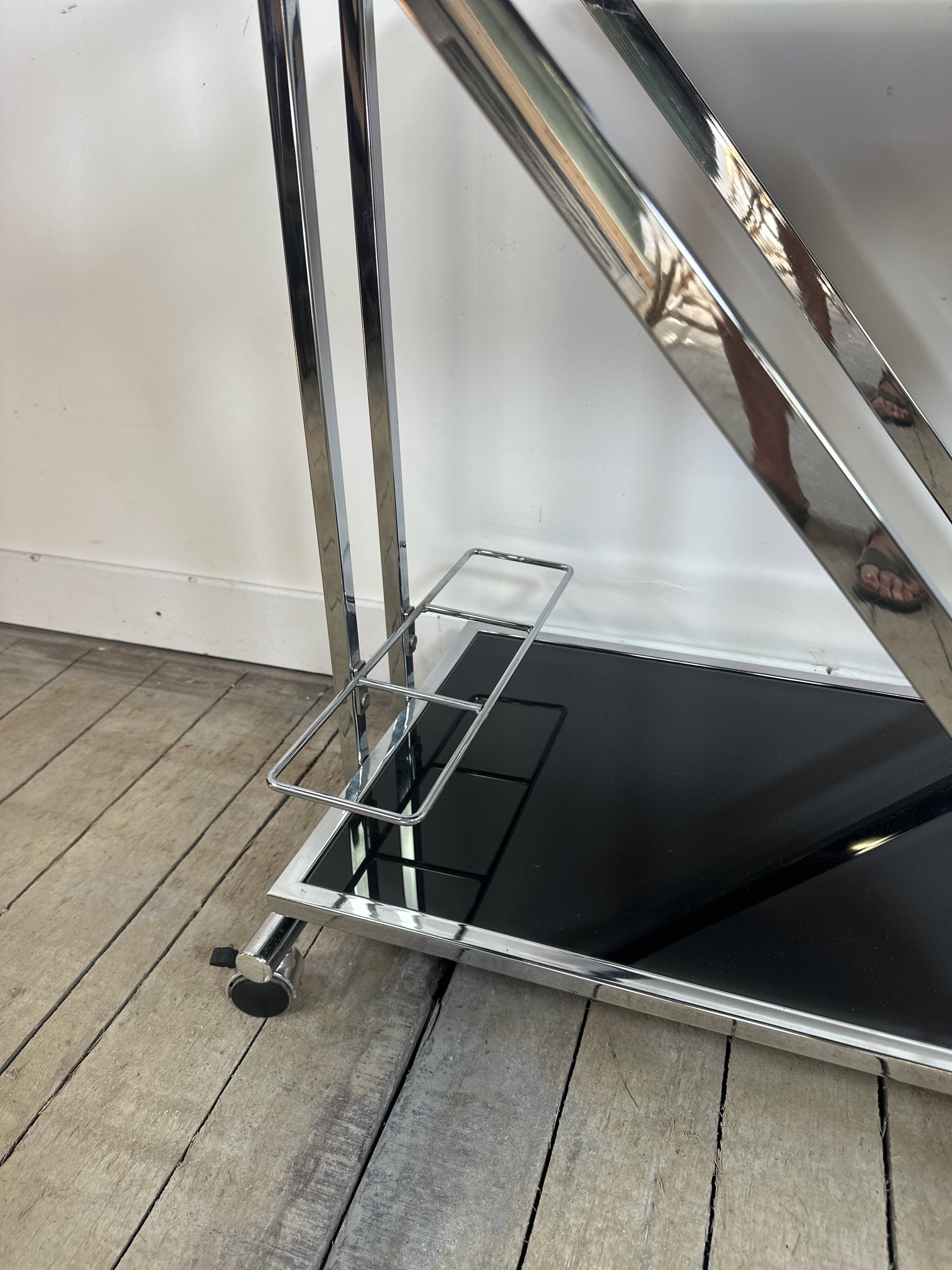 Vintage "Z-Line" Chrome and Smoked Glass Side Table 2000s