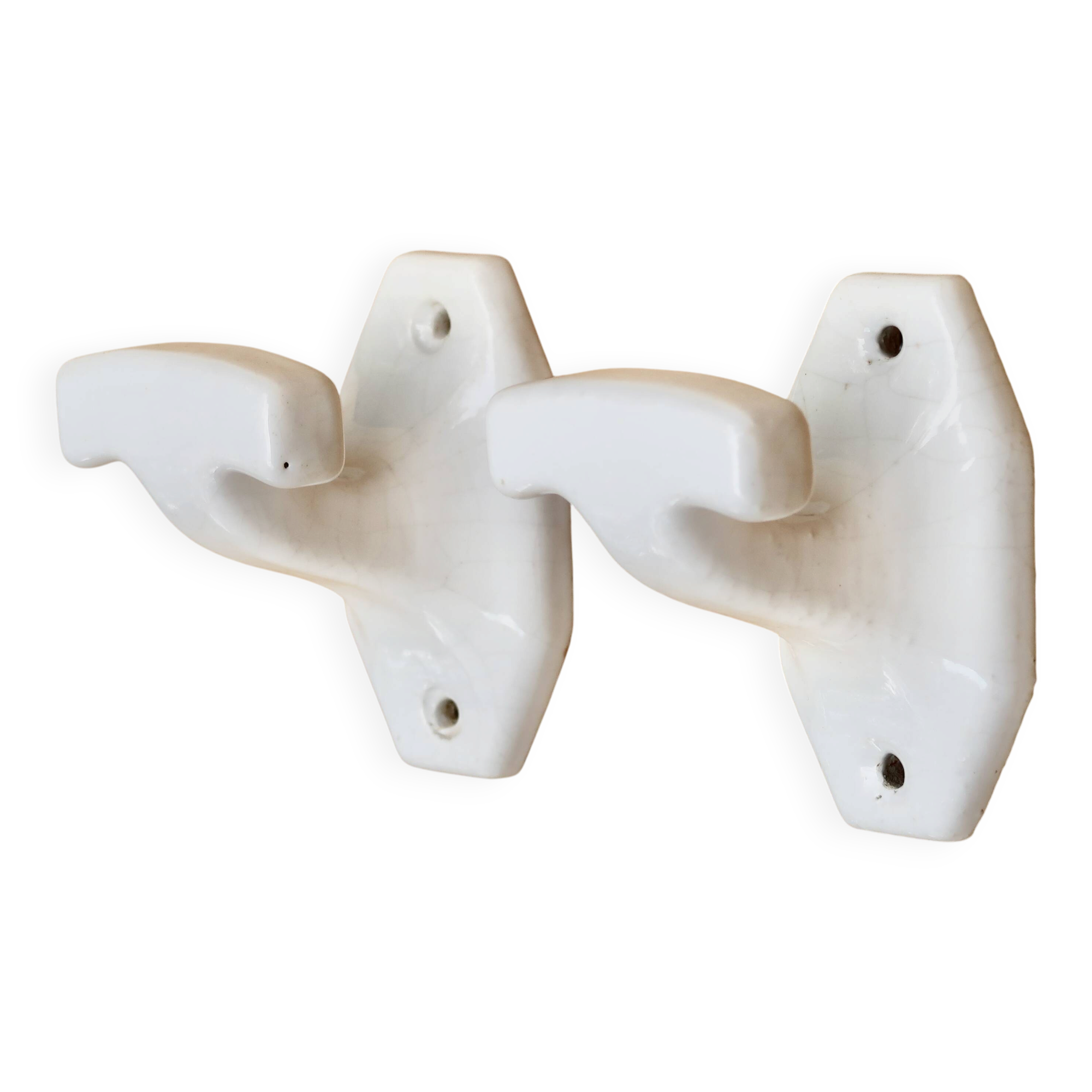 White porcelain coat hooks, 1950s