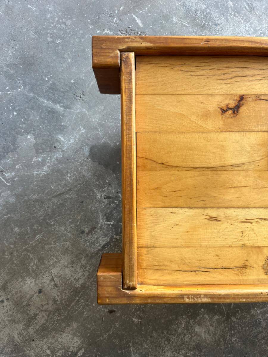 1970s Brutalist Danish Side Table in Solid Pine — Light Brown Natural Wood, Low Rectangular