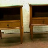 Pair of art deco bedside tables in 20th century light wood veneer