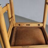 6 beech wood cognac leather chairs | Ibisco | Italy | 1960s