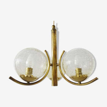 Three-armed brass glass ball chandelier