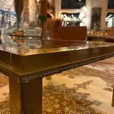 Gold square coffee table and smoked glass