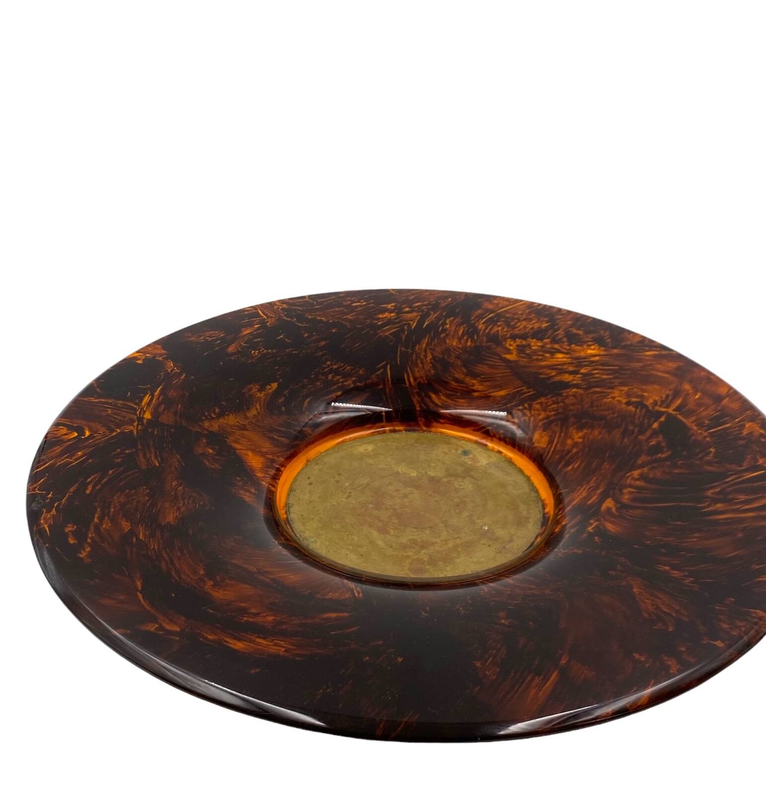 Hollywood regency brass and tortoiseshell lucite tray, Guzzini Italy 1970s