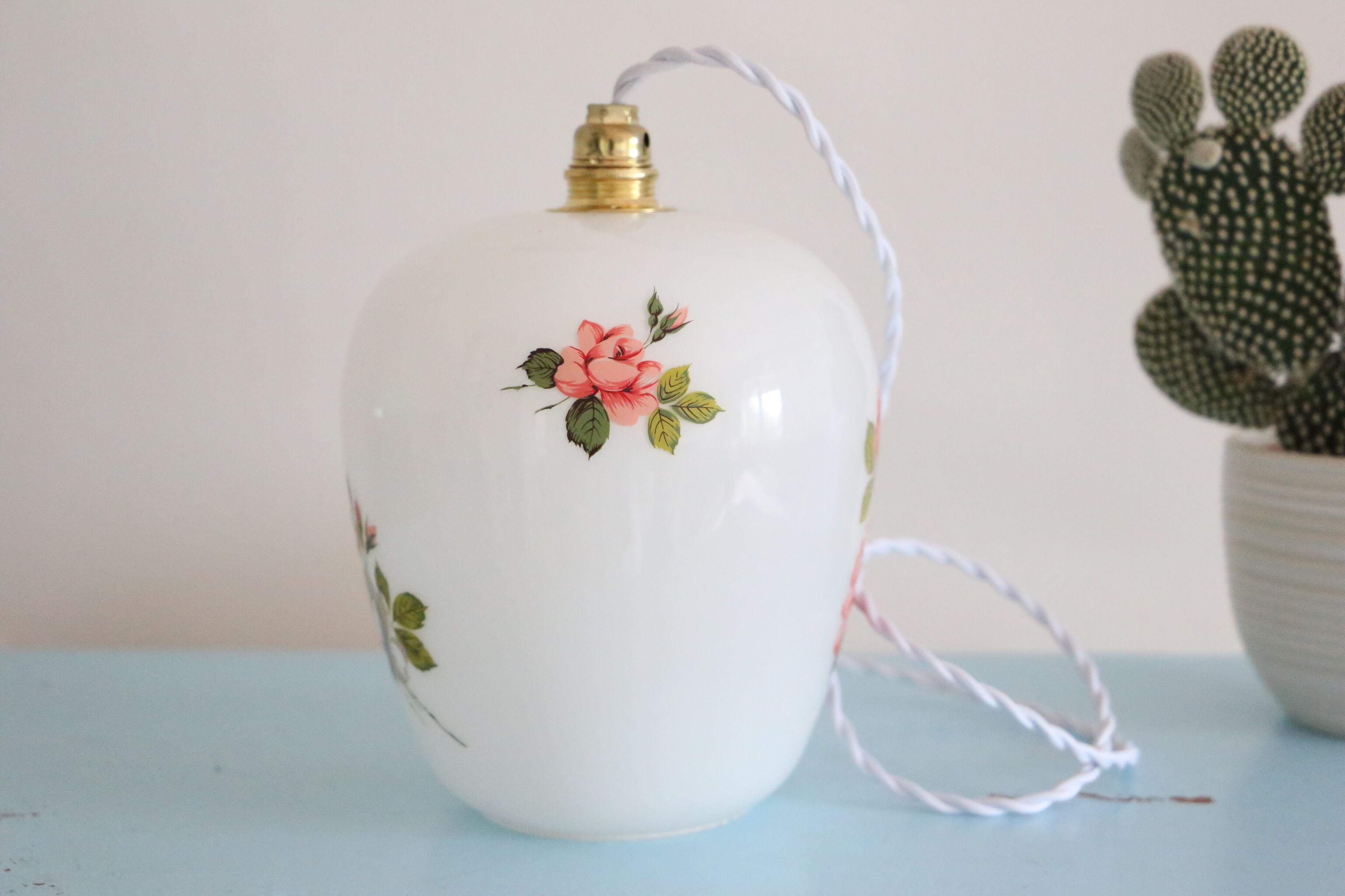Opaline hanging decorated with roses, 60s, vintage