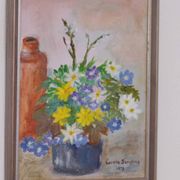 Huile sur toile originale suédoise – « Vase de fleurs » par Carola Bergling