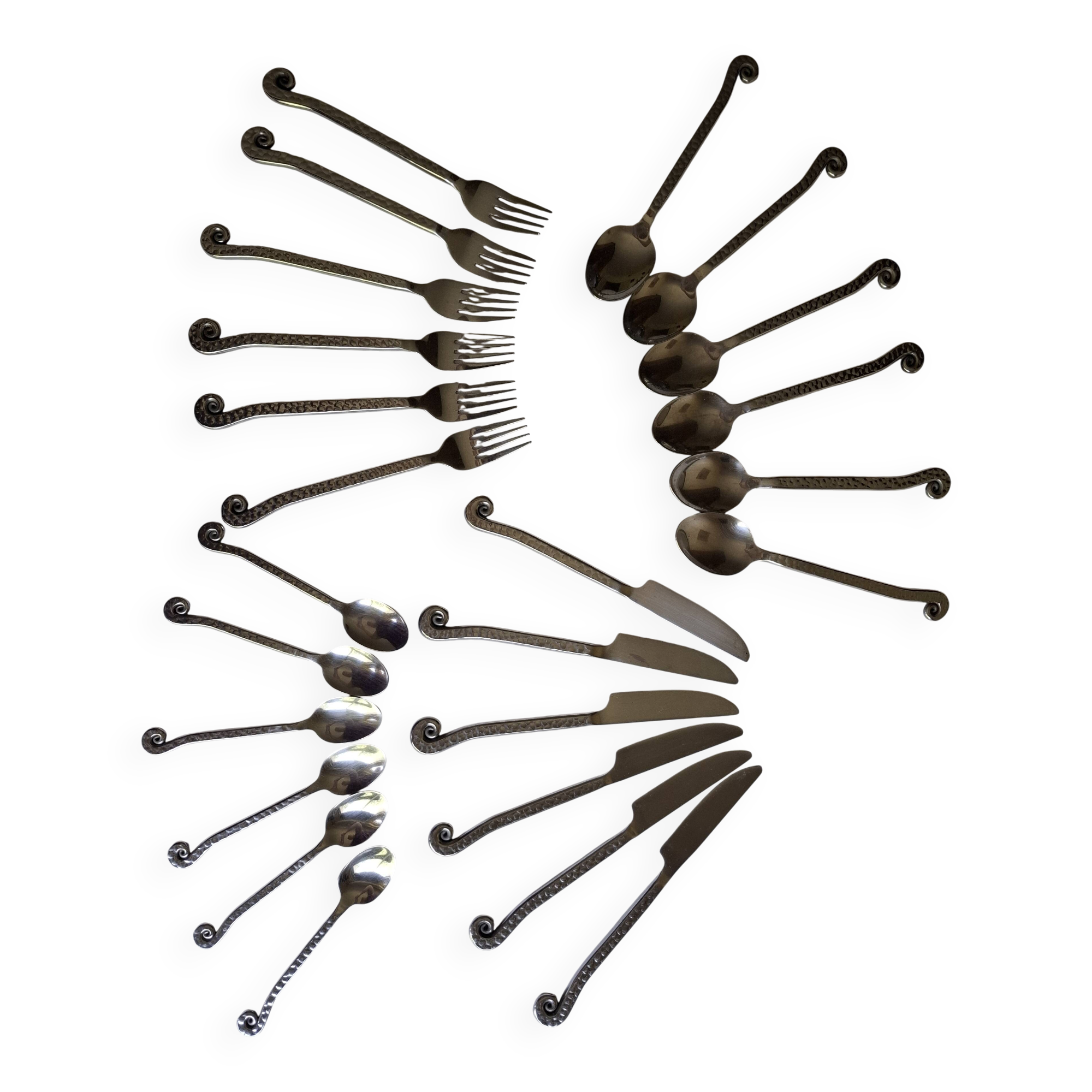 couverts 6 personnes vintage inox spirale martelé