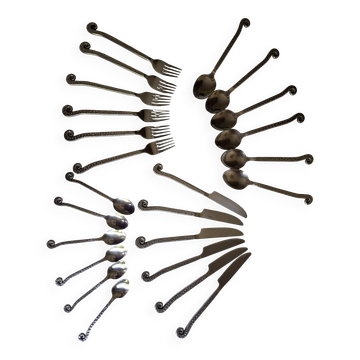 couverts 6 personnes vintage inox spirale martelé