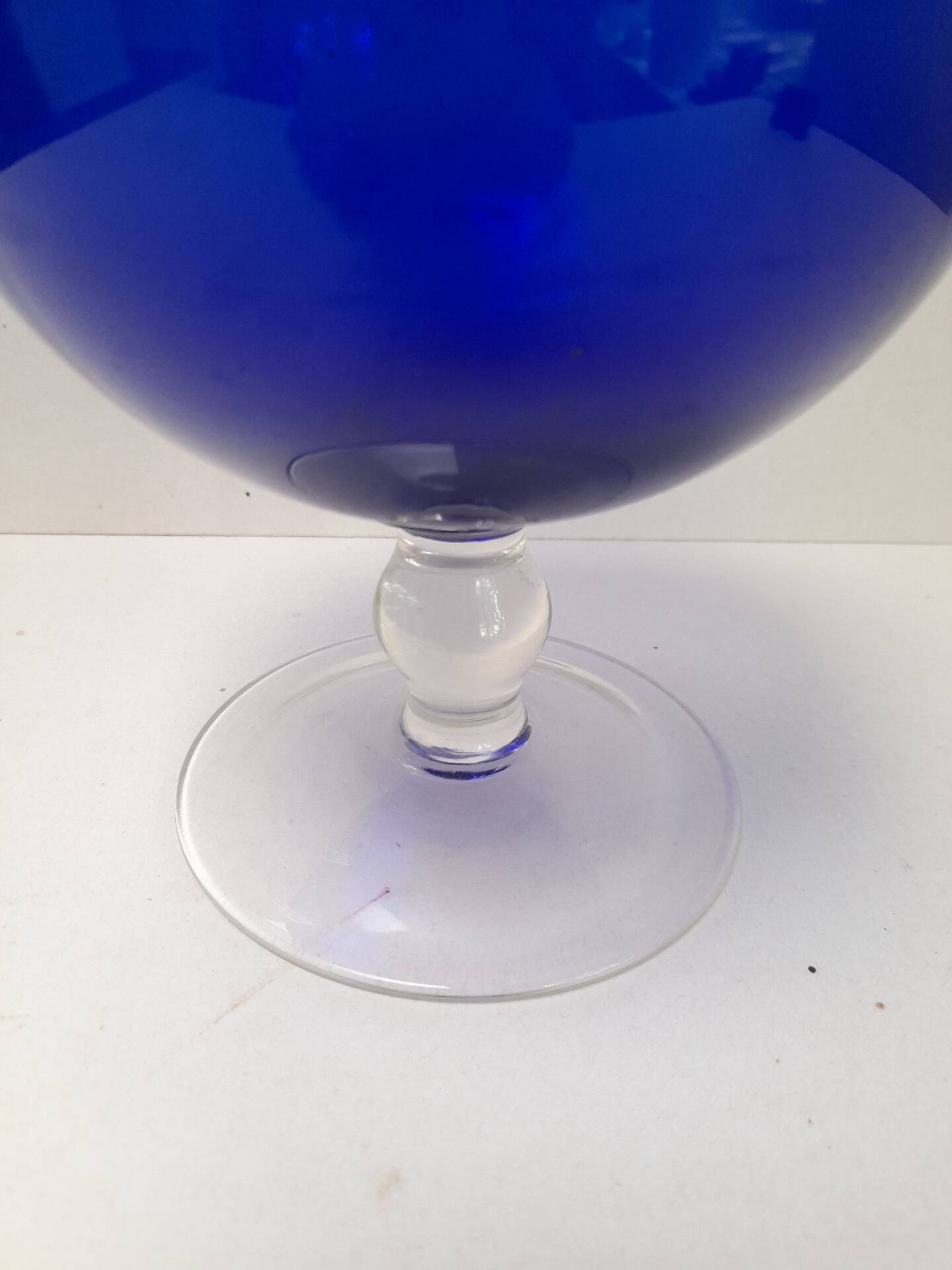 Large blue glass sweet jar on a pedestal from the 80s.