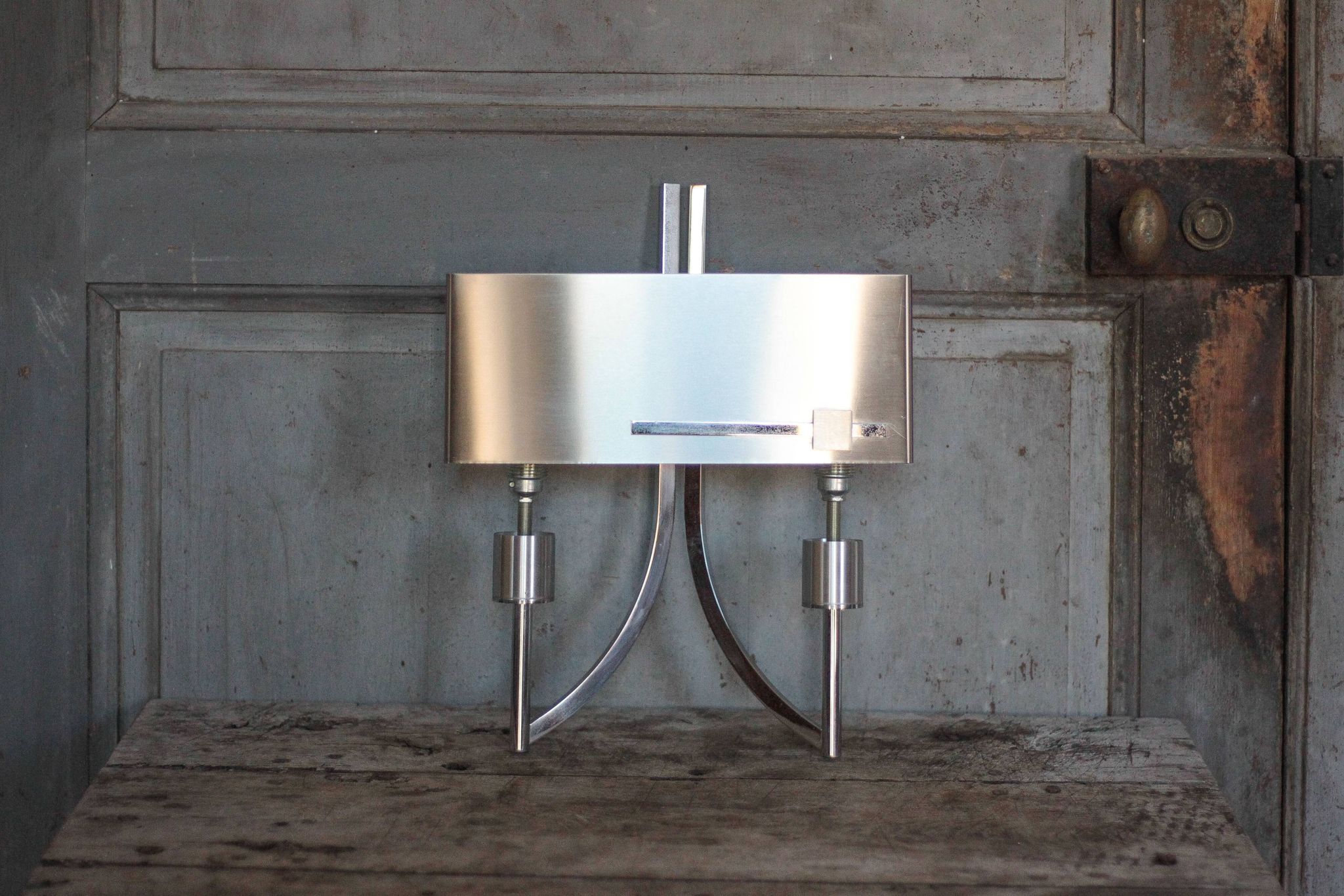 Vintage wall light, chrome steel wall light, Jean Gandelin wall light