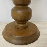 Vintage brutalist glass table lamp with solid oak wooden base , 1970s