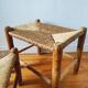 Set of 3 small wooden and straw benches/stools Vintage 60-70s