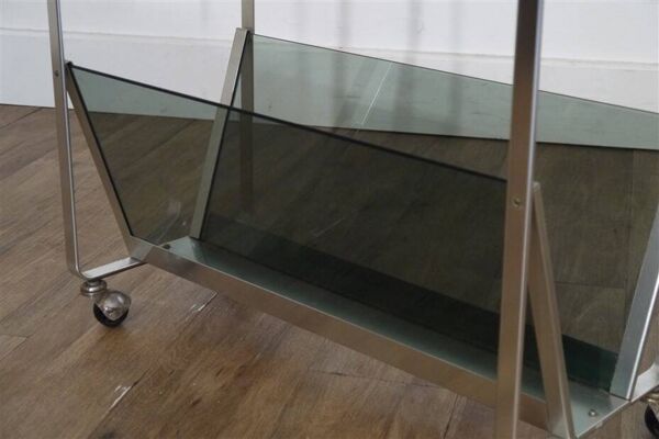 Table d'appoint en alu et verre 1970