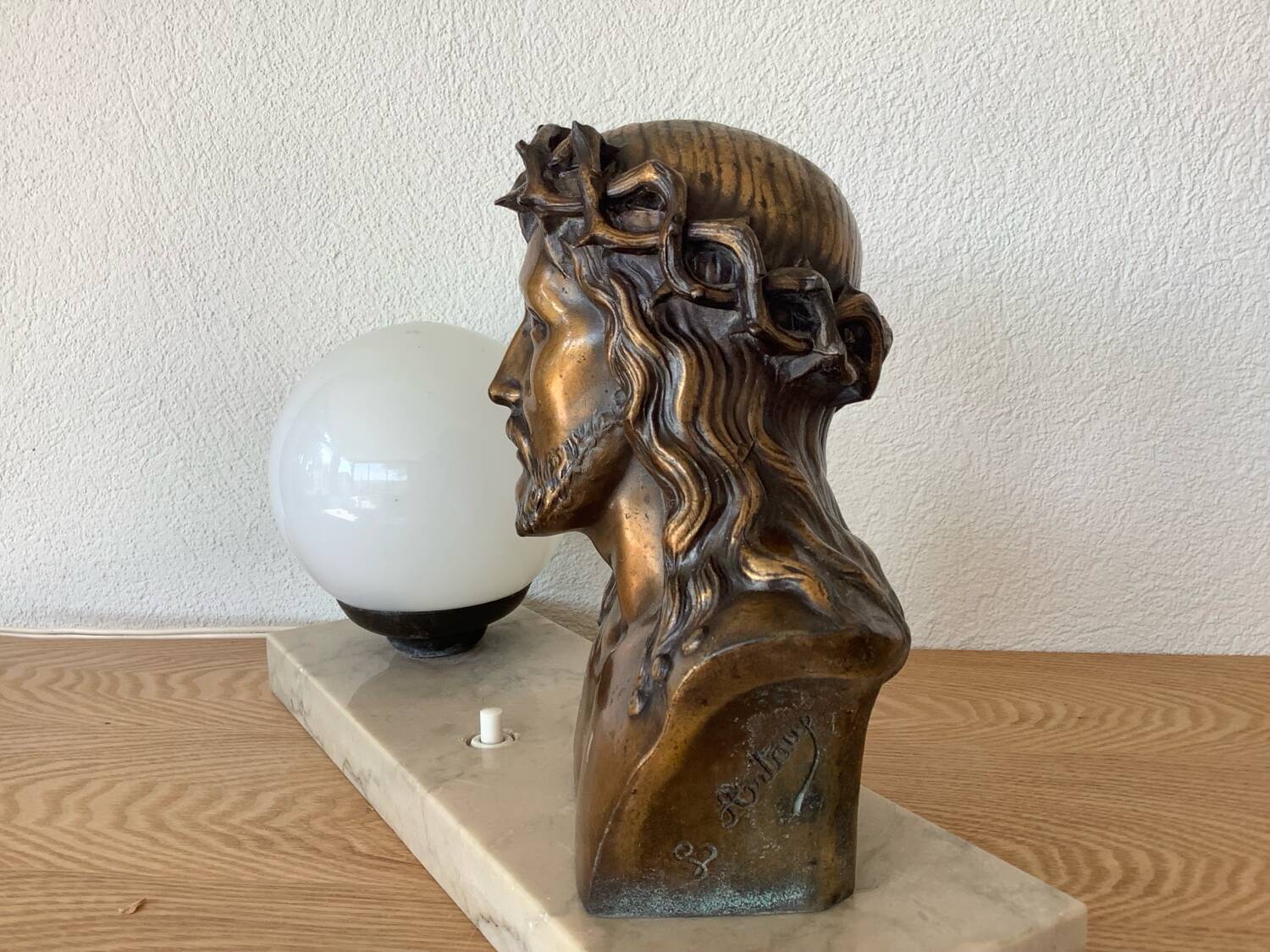 Christ bronze lamp signed L. Artaux