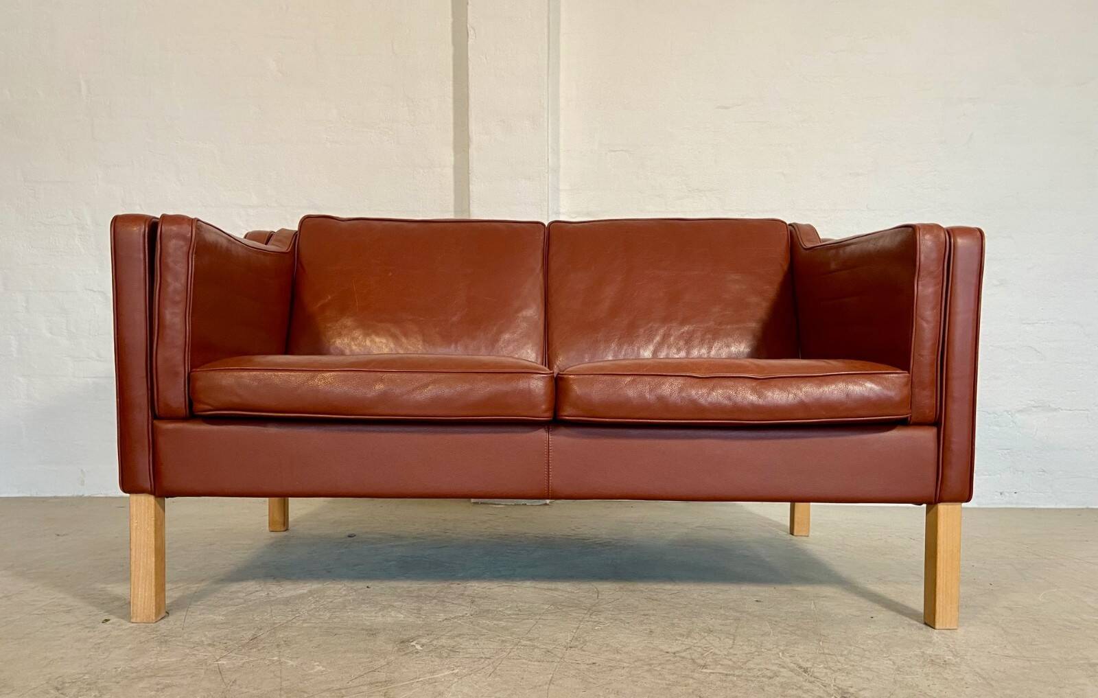 Vintage Danish mid-century Mogens Hansen 2 person cognac leather sofa