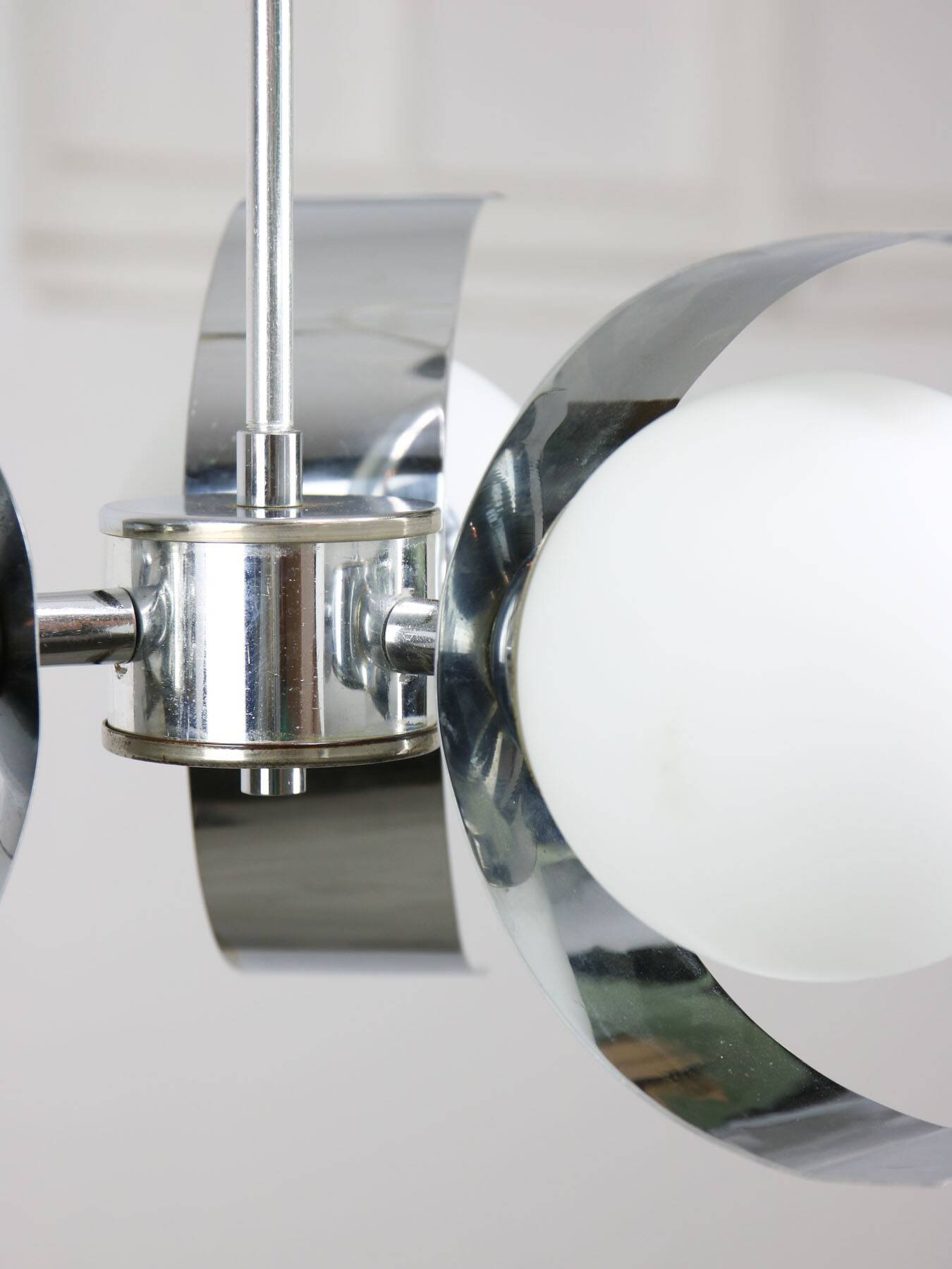 Vintage italian chrome and opaline chandelier, 70s