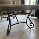 Large wooden and wrought iron dining table, 220 cm