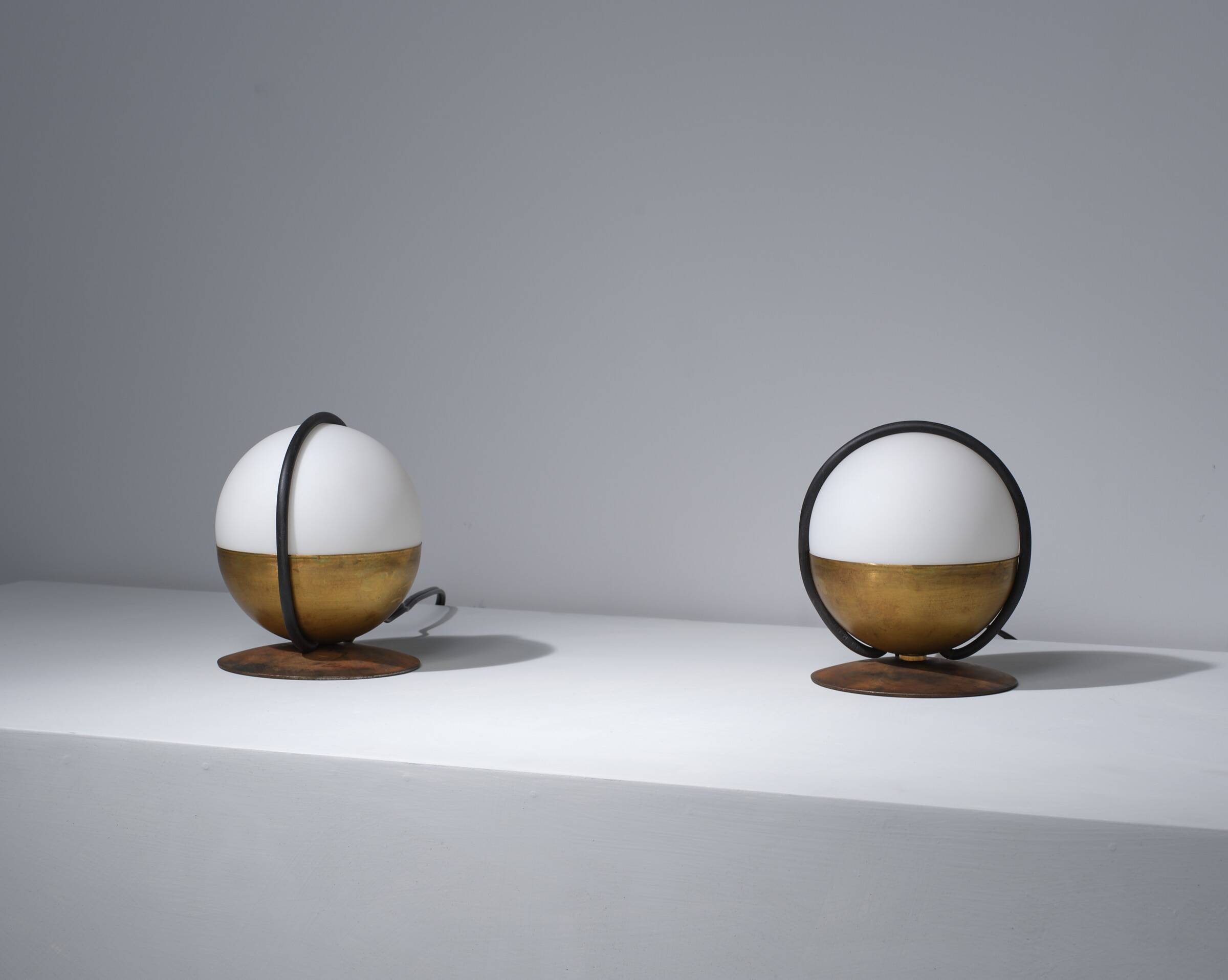 1950s Pair of Italian Table Lamp with Opaline Glass and Brass