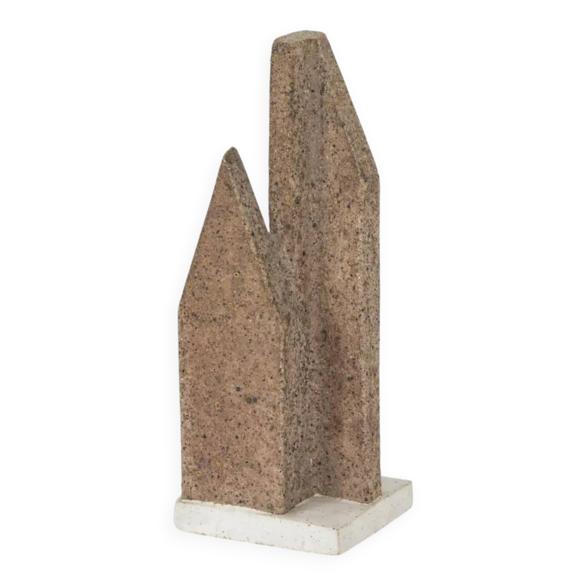 Bruno Gambone signed stoneware sculpture, geometric shape, terracotta finish, 1990