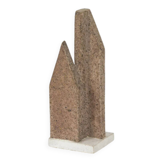 Bruno Gambone signed stoneware sculpture, geometric shape, terracotta finish, 1990