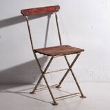 Anciennes chaises de jardin pliantes rouges (vers 1920). Ensemble de 4 pièces