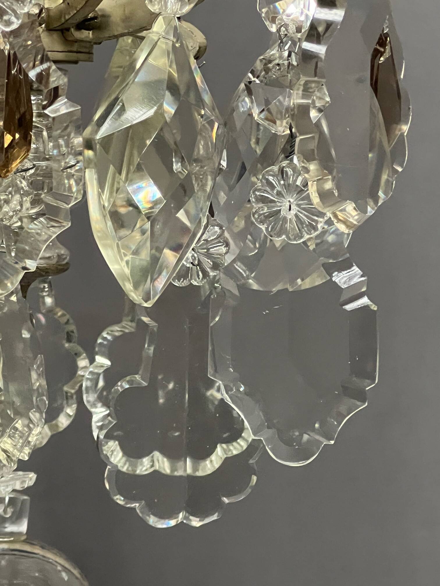 Antique French chandelier 170 cm with Louis XVI style chain in crystal.
