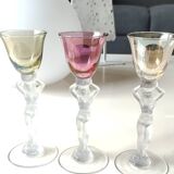 Set of 3 iridescent glasses/Caryatids/Venus base. Royal Bayel Crystal.