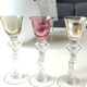 Set of 3 iridescent glasses/Caryatids/Venus base. Royal Bayel Crystal.