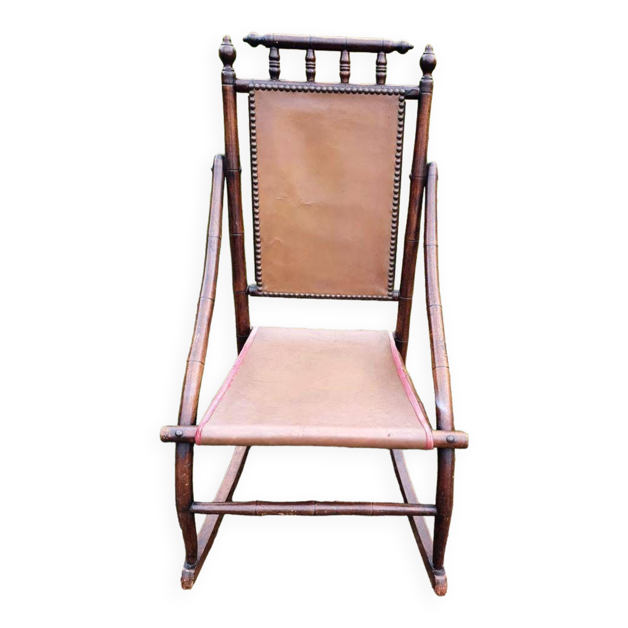 Leather and bamboo rocking chair