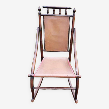 Leather and bamboo rocking chair